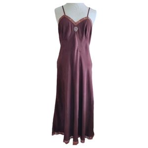 Vintage 1930-40s Art Deco Brown Bias Cut Silk/Lace Slip Dress